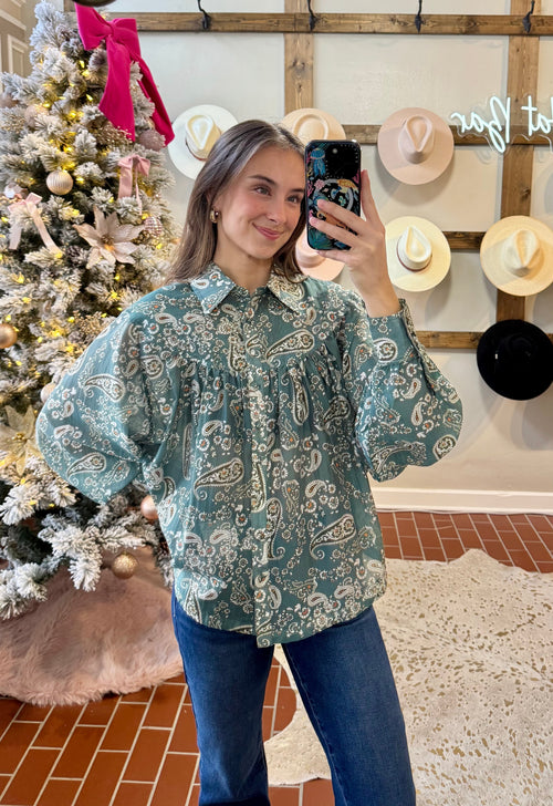 Paisley Teal Top