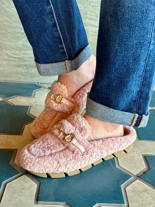 Blush Teddy Mules