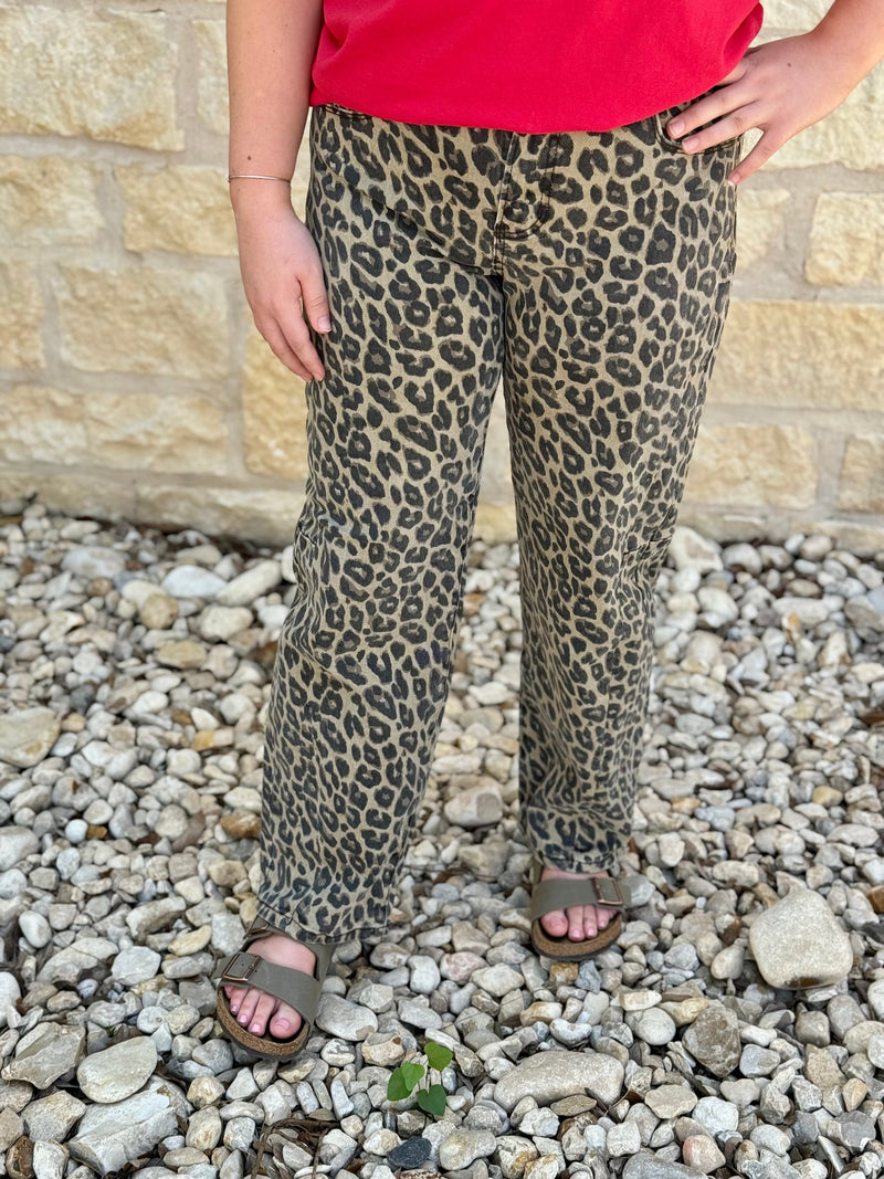 Risen Leopard Barrel Jeans