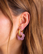 Laurel Pink Flower Huggie Earrings
