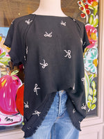 Black Frayed Bow Top