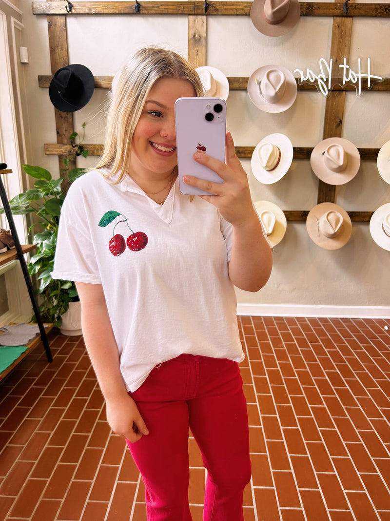 Cherries Split Neck Tee