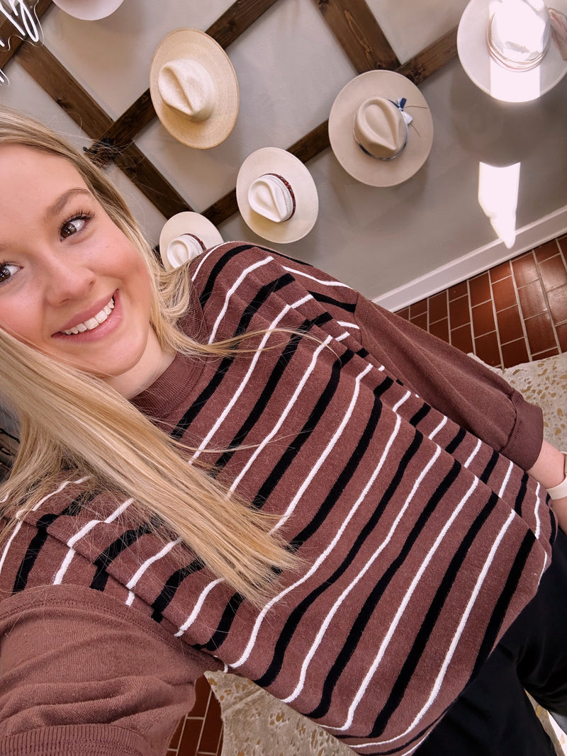 Brown Striped Sweatshirt Top