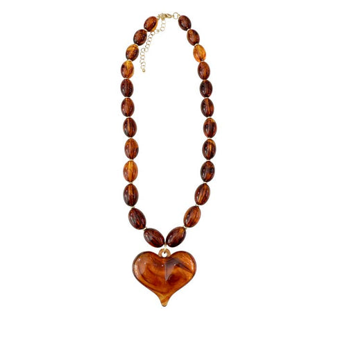 Roxie Tortoise Beaded Necklace with Heart Charm