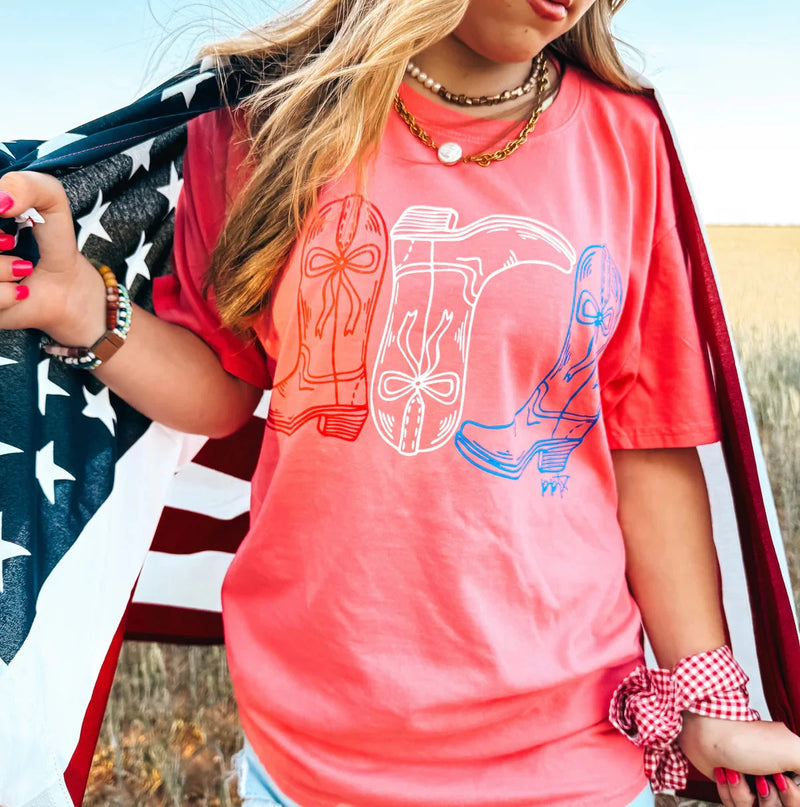 Red White and Boots Tee