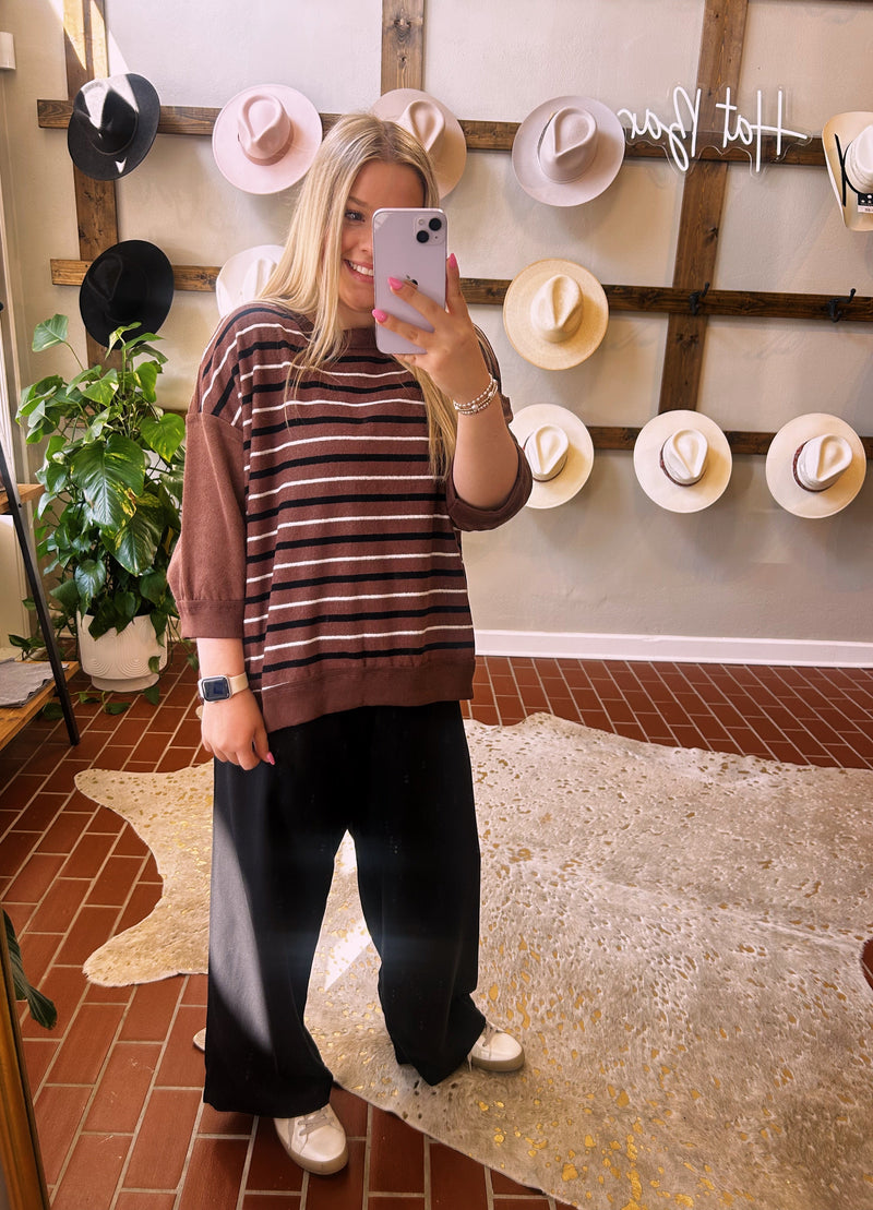 Brown Striped Sweatshirt Top