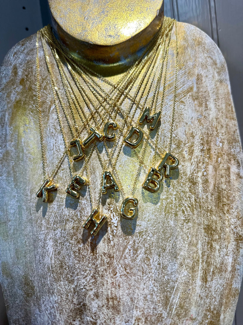 Gold Balloon Bubble Initial Necklace