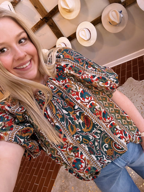 Curvy Emerald Paisley Top