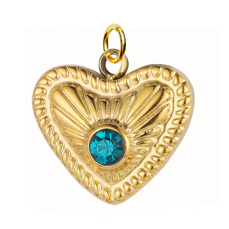 Teal Zircon Heart Charm