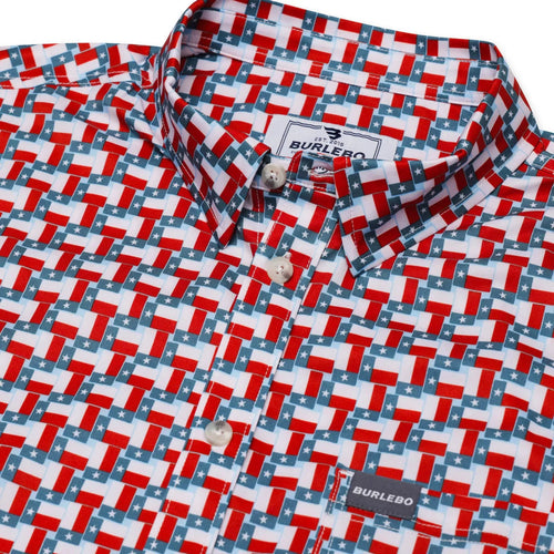 Burlebo Performance Button Up Texas Flags